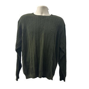 Izod Logo Men's Crew Neck Cable Knit Long Sleeve Sweater Olive Green Size Large